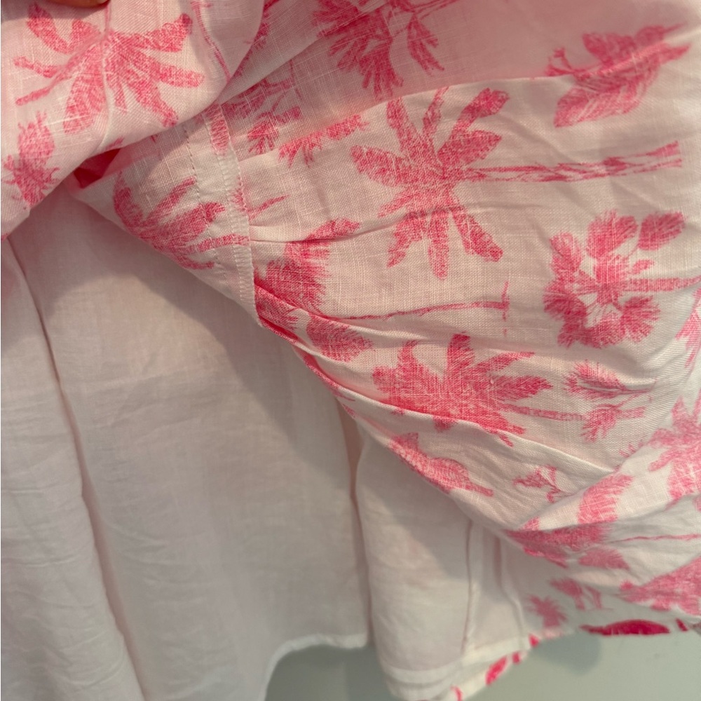 Vineyard Vines Linen Pink Palm Tree Ruffle Mini Dress XS vacation resort wear - Picture 10 of 15